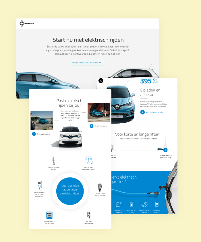 In this multi-layered interactive brochure, Renault shows all you need to know about electric cars. From their costs, driving short or long journeys, and the necessary charging information.
