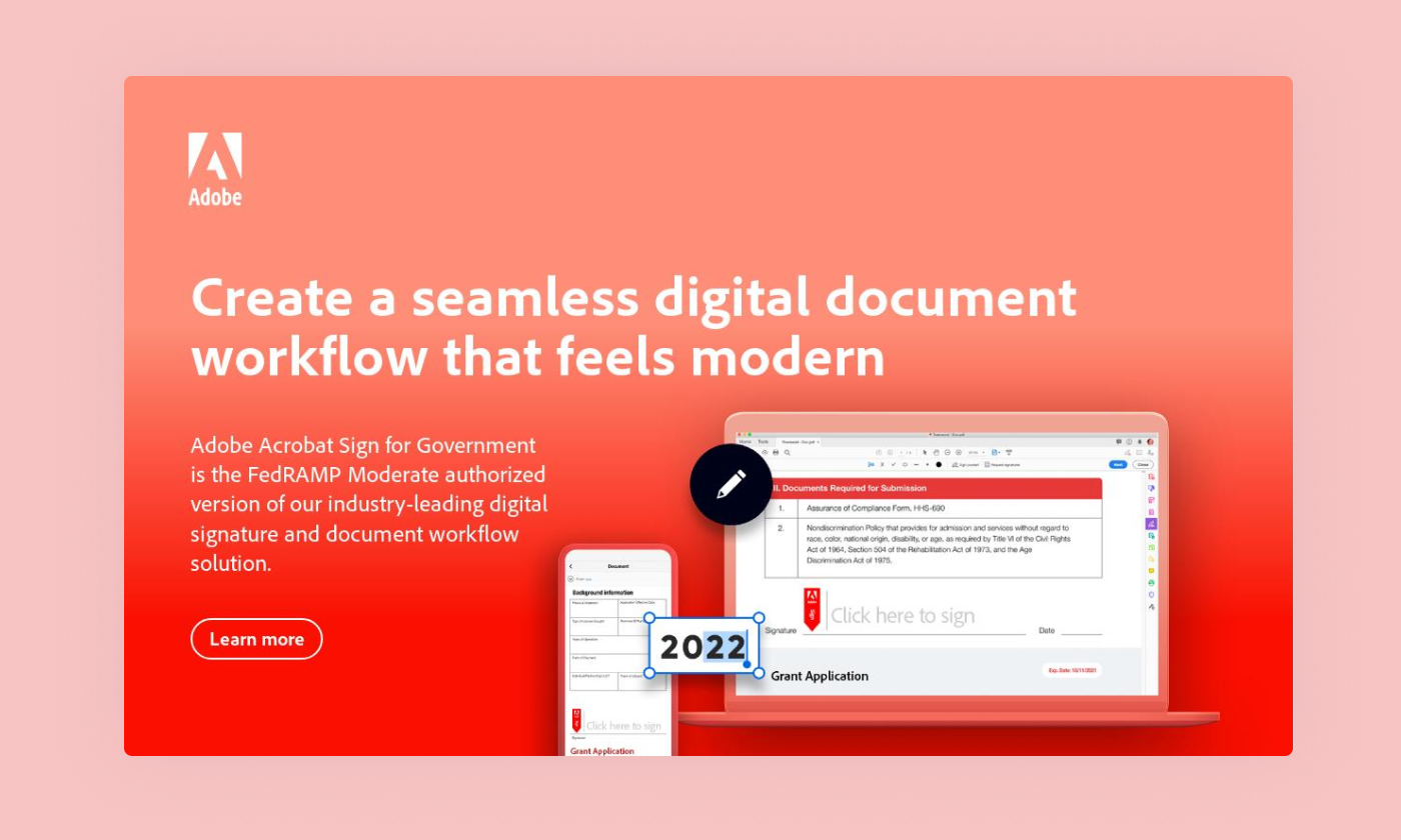 This interactive landing page uses custom animations & pop-ups to explain why Adobe Acrobat Sign is the preferred document workflow solution.
