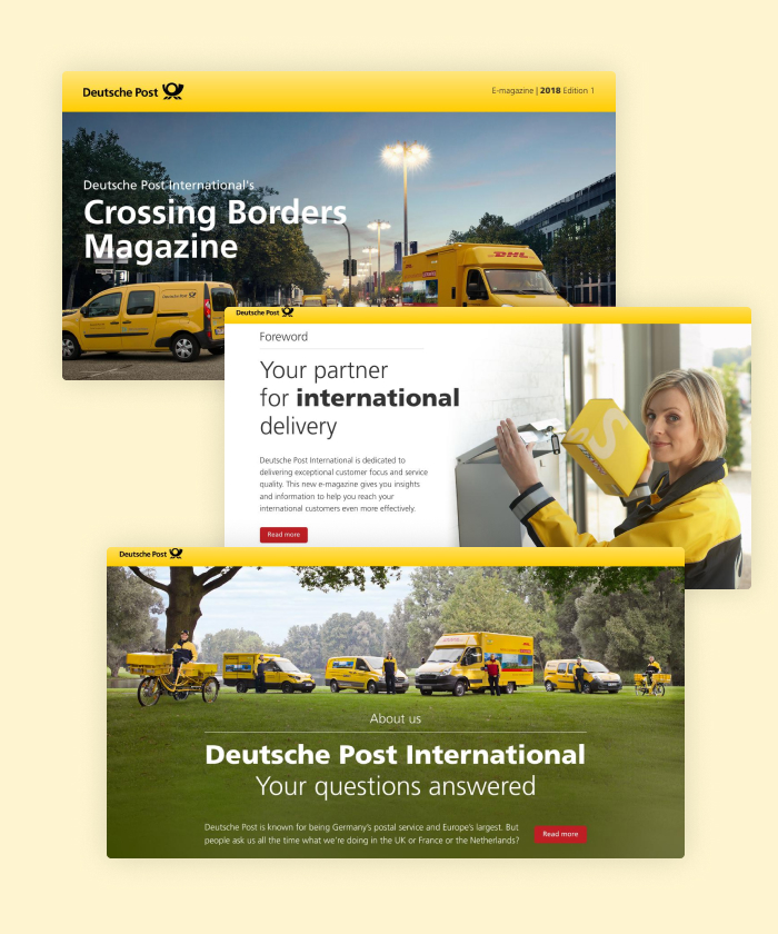 Deutsche Post DHL's customer magazine contains the most important updates and is distributed towards various business partners throughout Europe in a fun and interactive way.