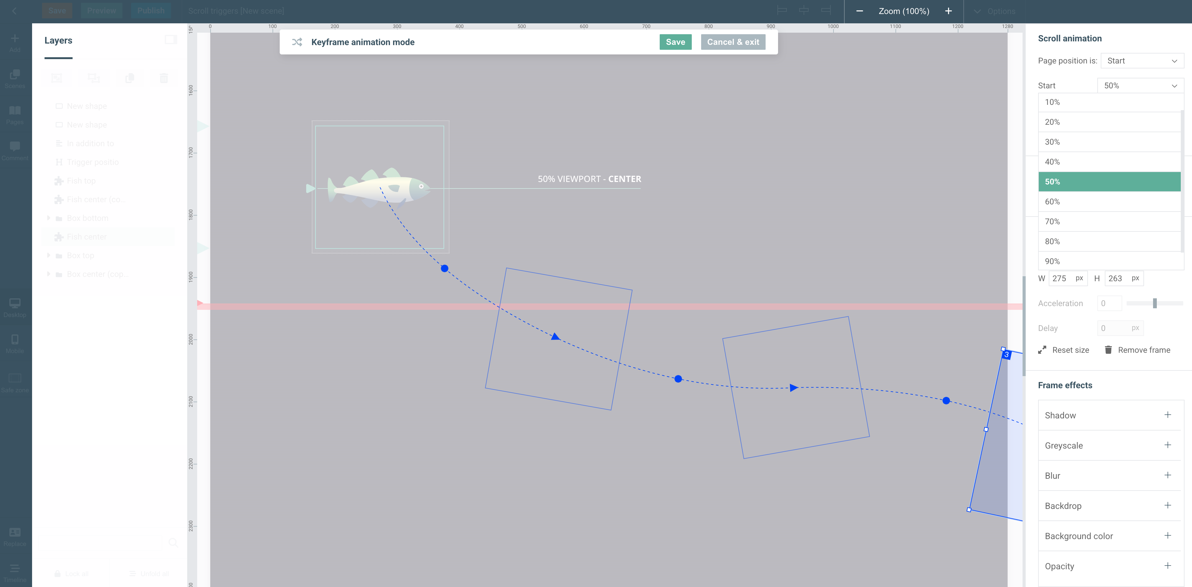 A screenshot of the Pro editor with keyframe animation