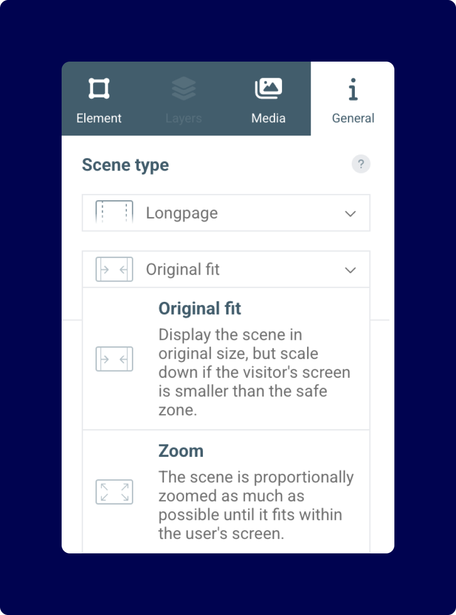 Screenshot of UI with scene settings