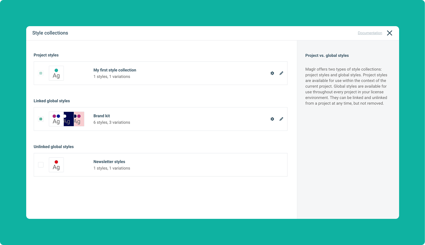 Screenshot of the style collection overview in Maglr Pro